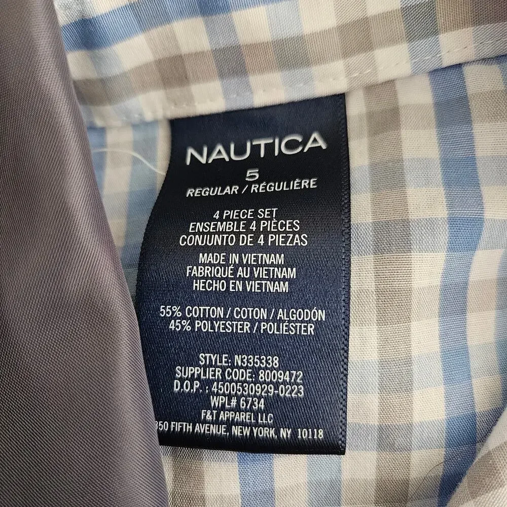 Nautica Boys Size 5 Three Piece Suit Set Gray/Blue EUC